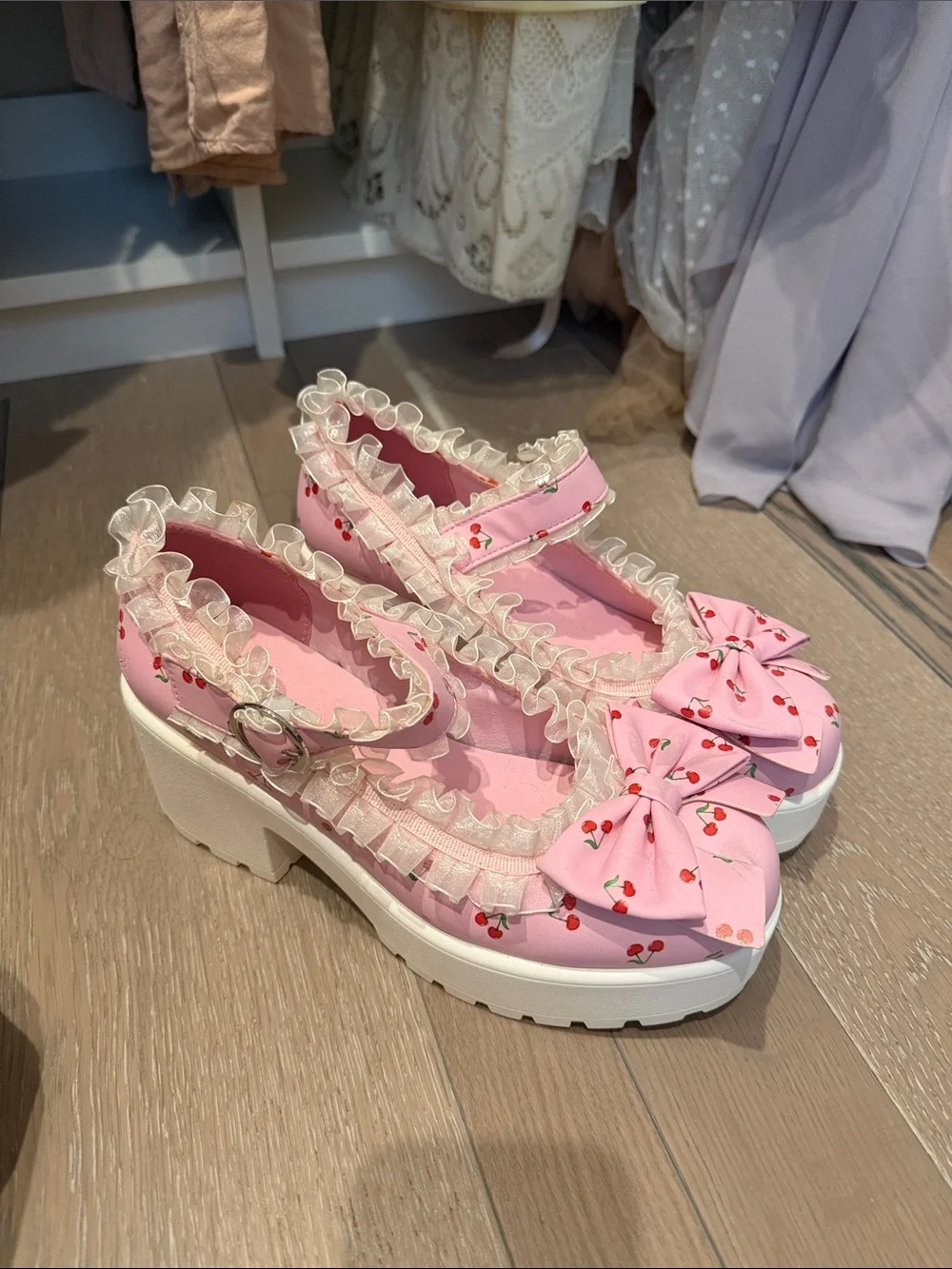 koi pink cherry mary janes